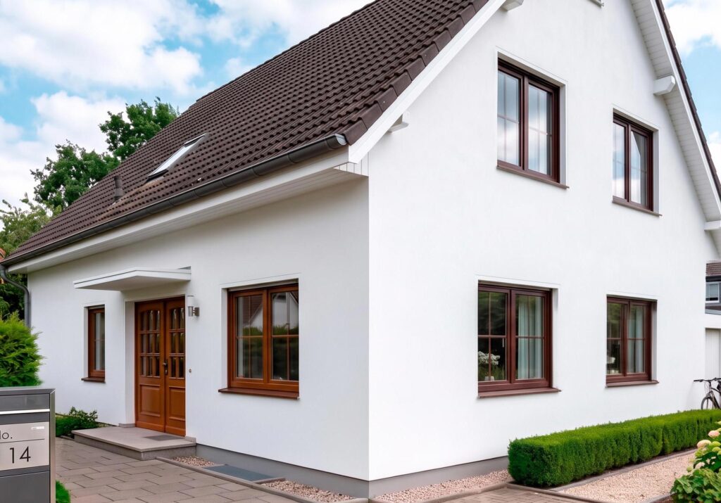 Einfamilienhaus mit frisch gestrichener Fassade.